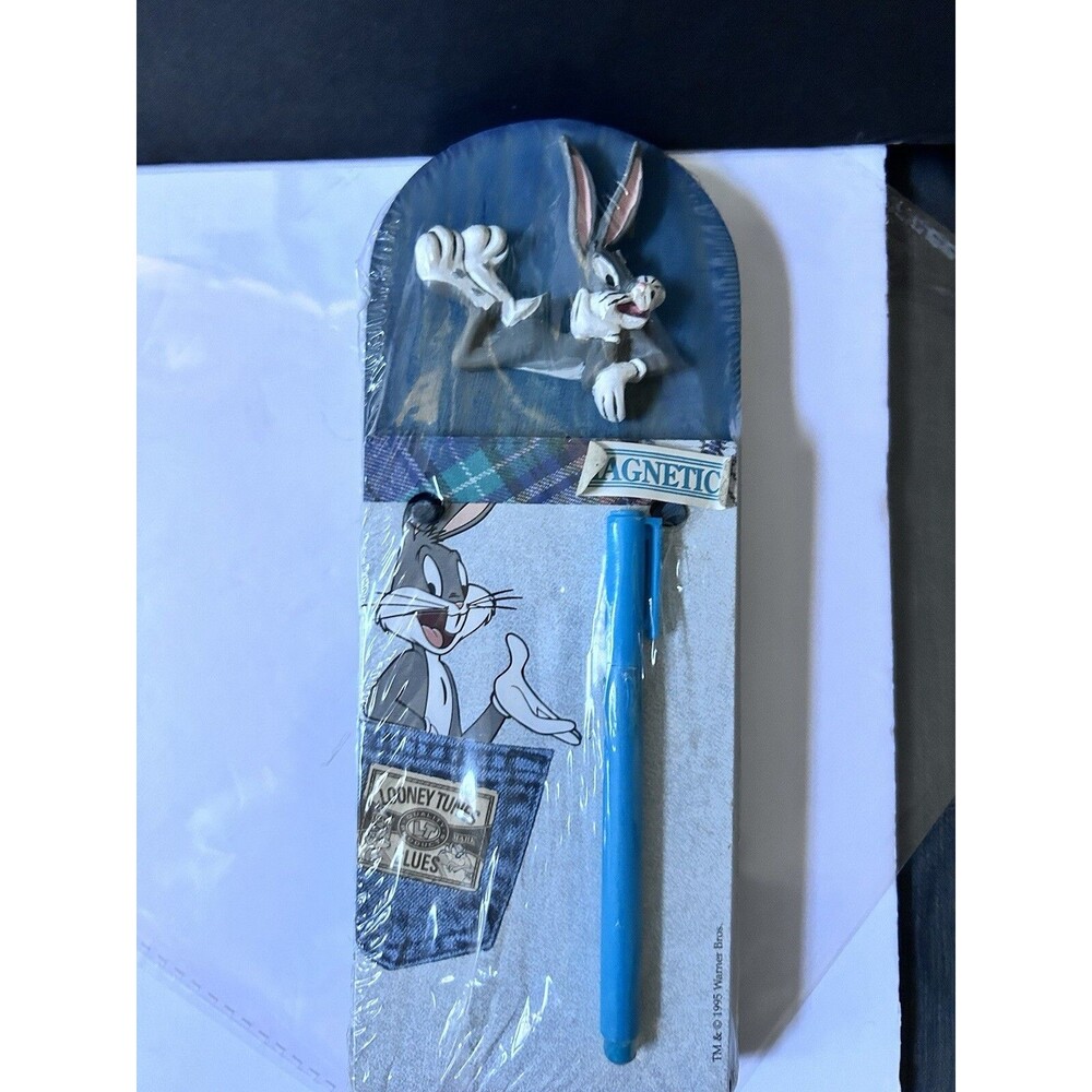 Vintage 1996 Looney Tunes Wooden Plaque Magnetic Note Pad Bugs Bunny Graphomania - Picture 2 of 14
